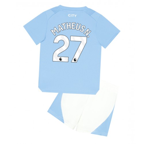 Otroški Nogometni dresi Manchester City Matheus Nunes #27 Domači 2023-24 Kratek Rokav (+ Kratke hlače)